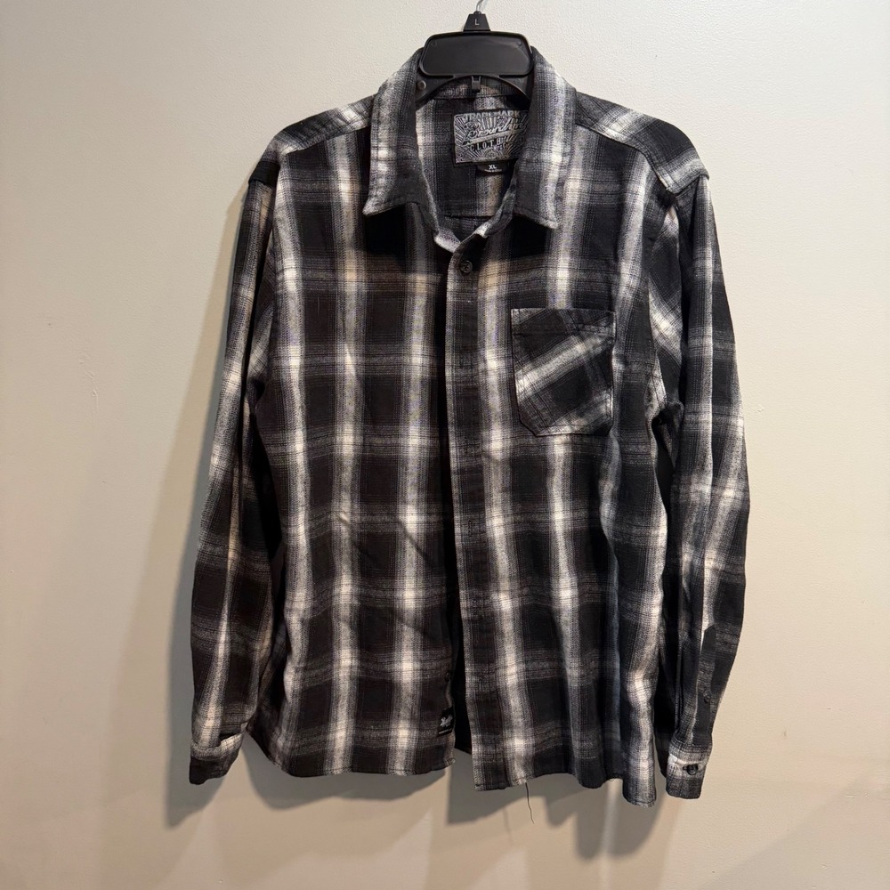 Brooklyn Cloth Mens XL Black White Plaid Flannel Long Sleeve Button Down Shirt